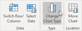 Excel таспасындағы Диаграмма түрін өзгерту батырмасы