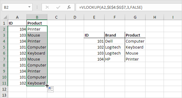 VLOOKUP функциясын көшіру