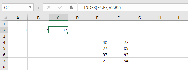 INDEX екі өлшемді
