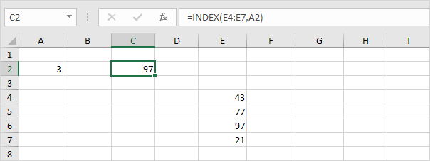 INDEX бір өлшемді