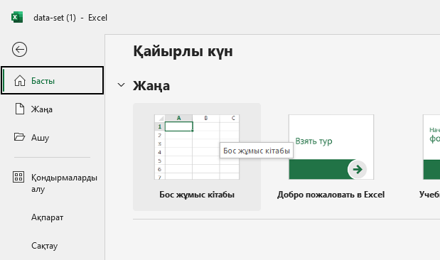 Жаңа жұмыс кітабын жасау