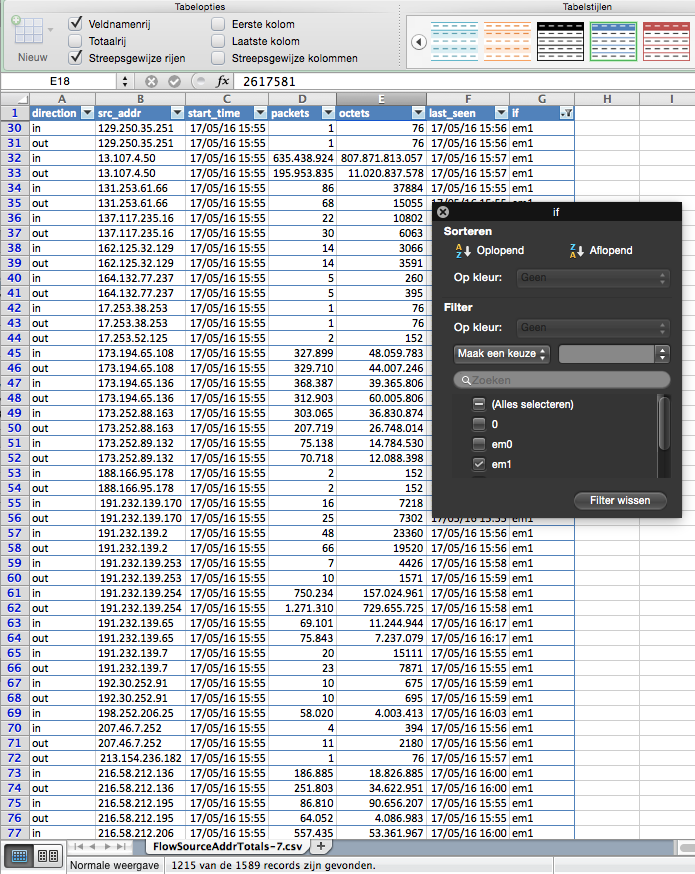Export parameters and date selection