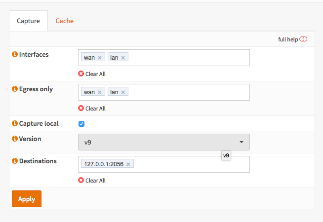 Netflow exporter configuration