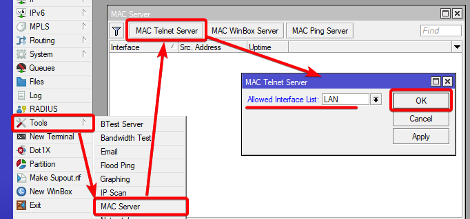 MAC серверге LAN тізімін қолдану