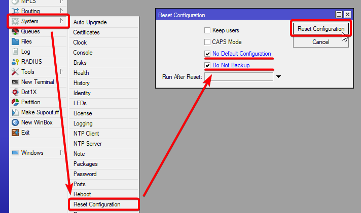 WinBox reset configuration