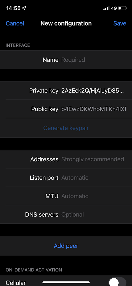 WireGuard iOS Конфигурациясының екінші қадамы