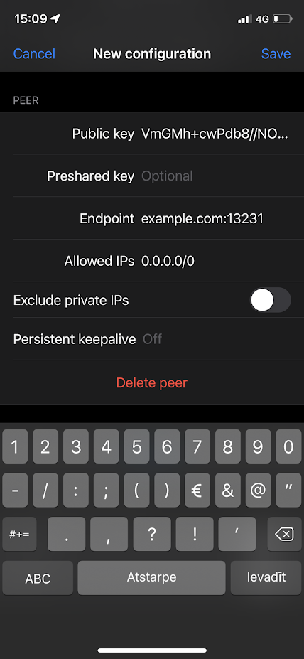WireGuard iOS Конфигурациясының төртінші қадамы